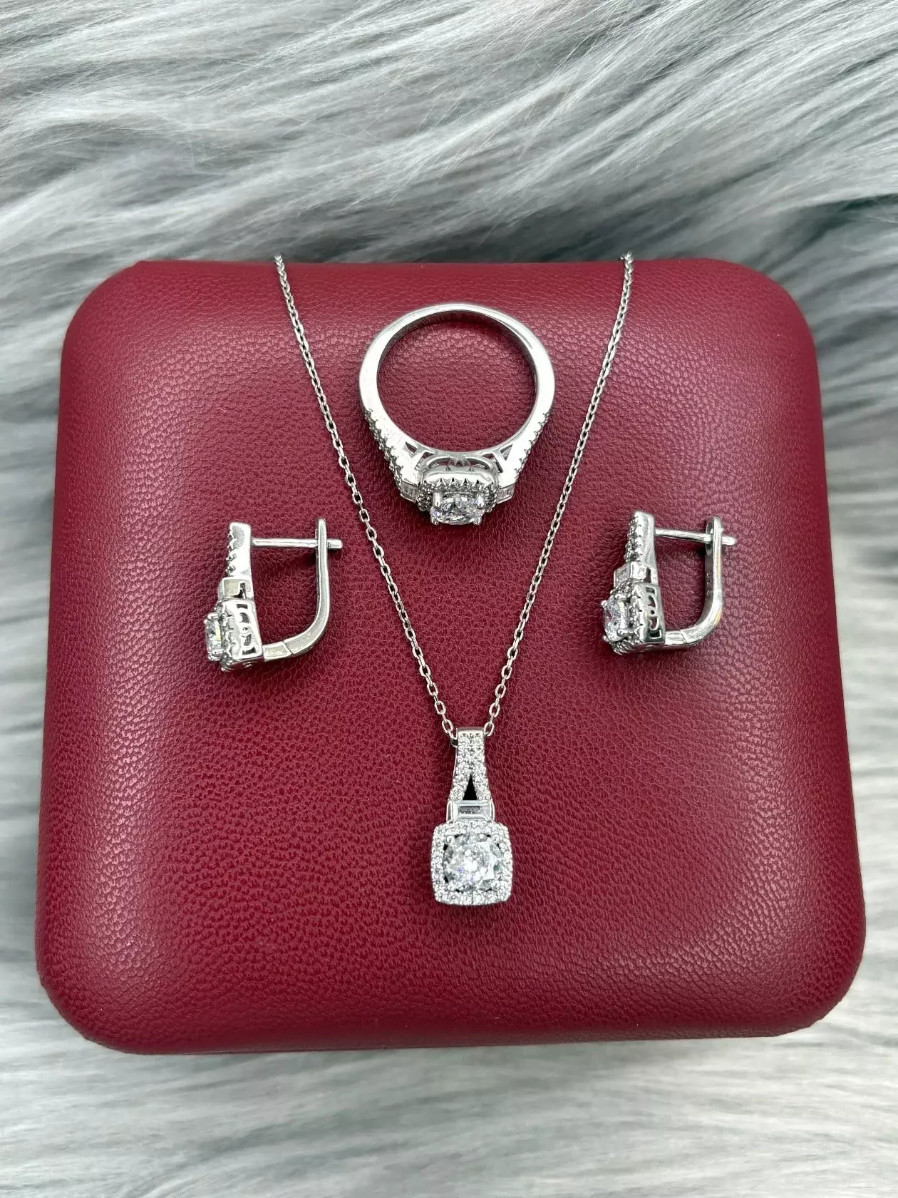 Gümüş dəst 925 əyar zirkon qaşlı, üzük, boyunbağı, 11.6gr, GB_CD9652_18