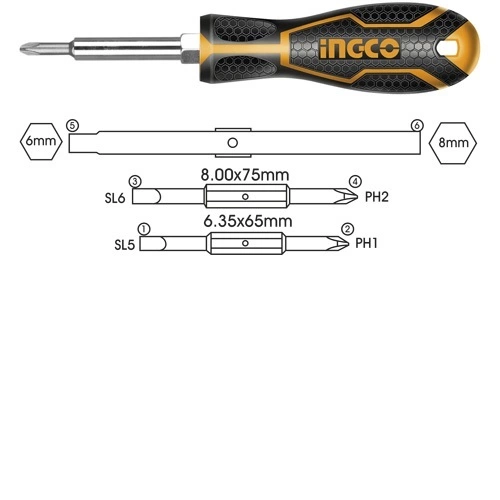 INGCO Vint açarı (Otvertka) dəsti, 6 uclu, AKISD0608