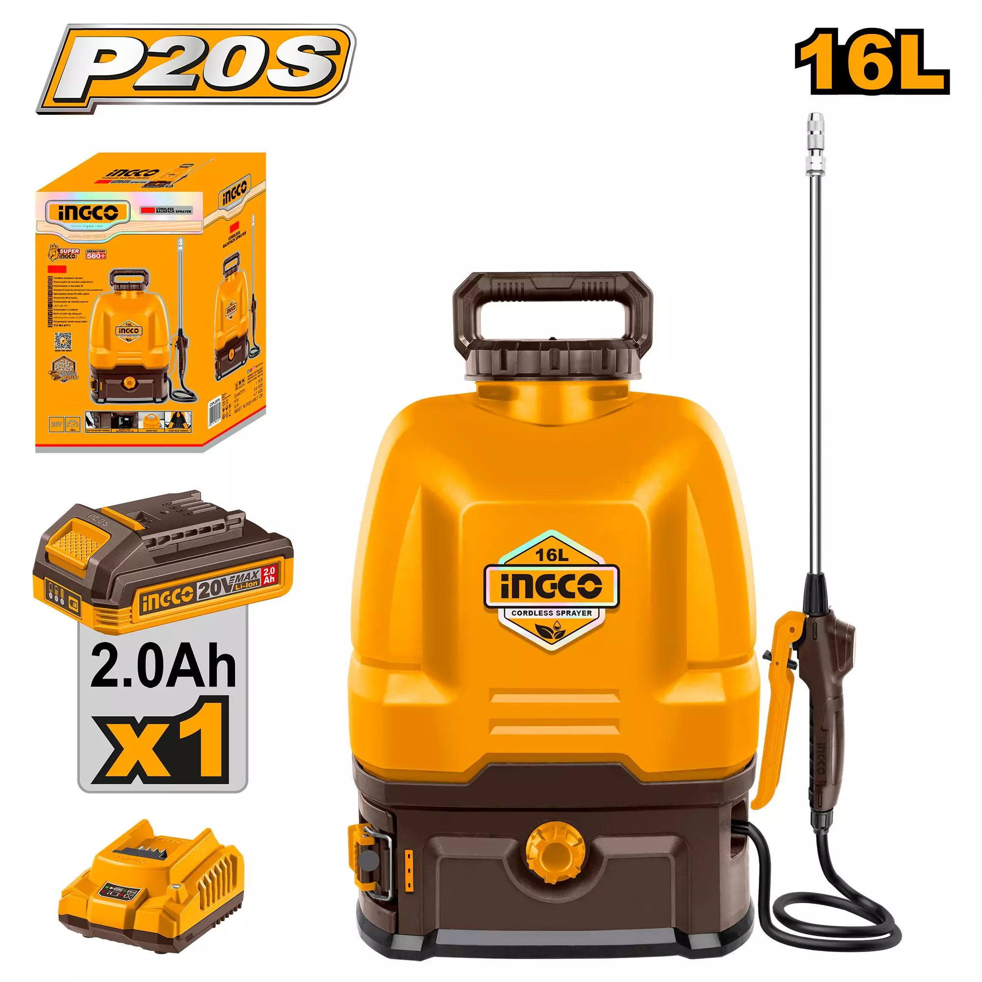 INGCO Akkumulyatorlu ciyinə taxılan dərman səpən çiləyici, 16L, CSPLI20162