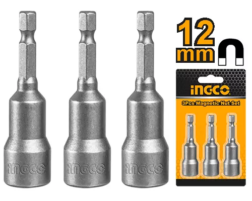 INGCO Maqnitli qayka ucluqları dəsti (impact üçün), 12 mm × 65 mm, 3 ədəd – AMN1231