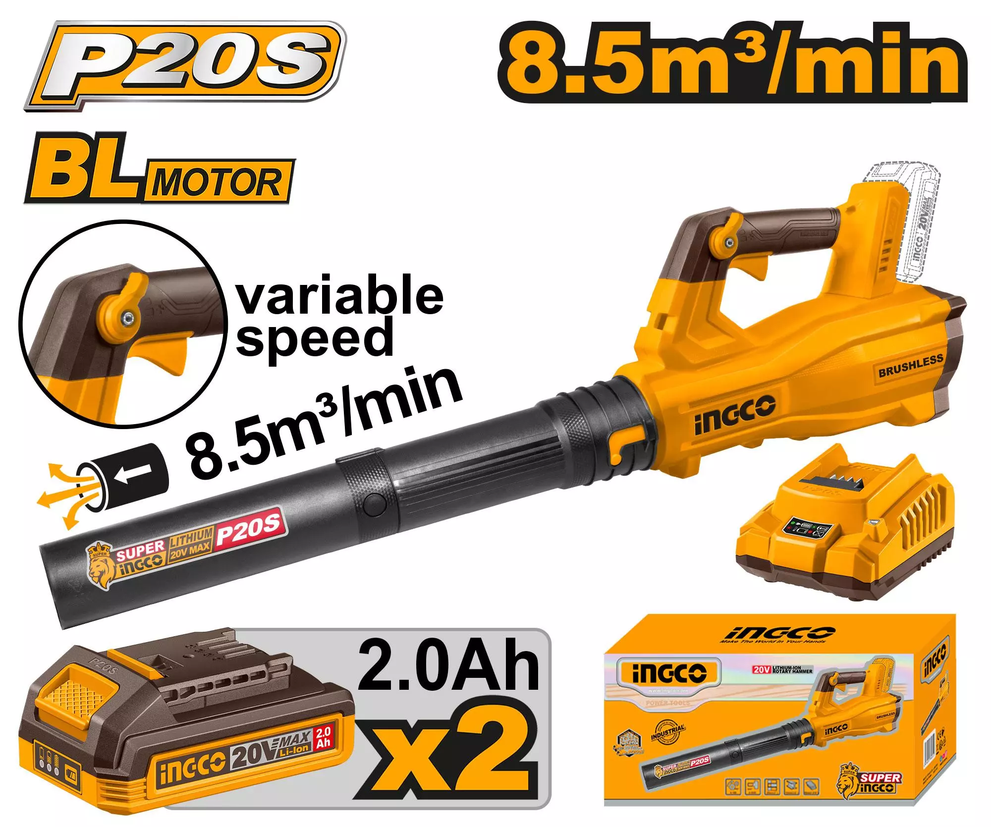 INGCO 2 Akkumulyatorlu hava vuran 8.5 m3/dəq, CABLI204282