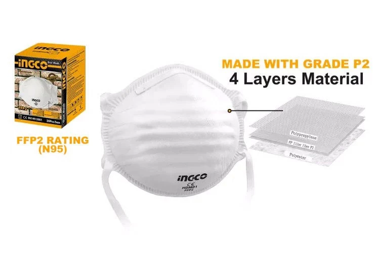 INGCO Toz Maskası N95 FFP2, 4 Qatlı, HDM01