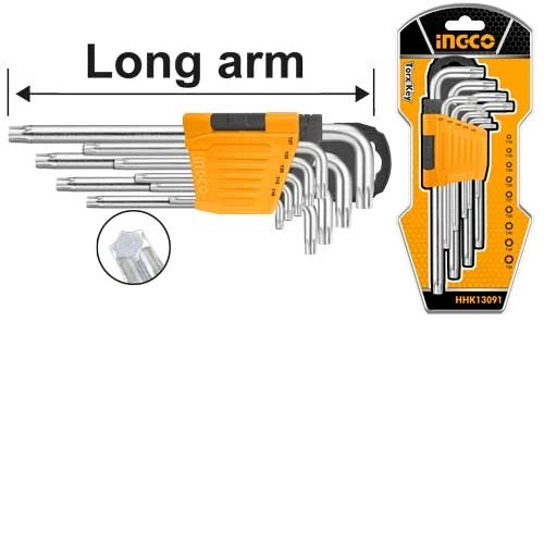 INGCO Torx Açar Dəsti Uzun Qollu S2, 9 əd, T10–T50, HHK13091