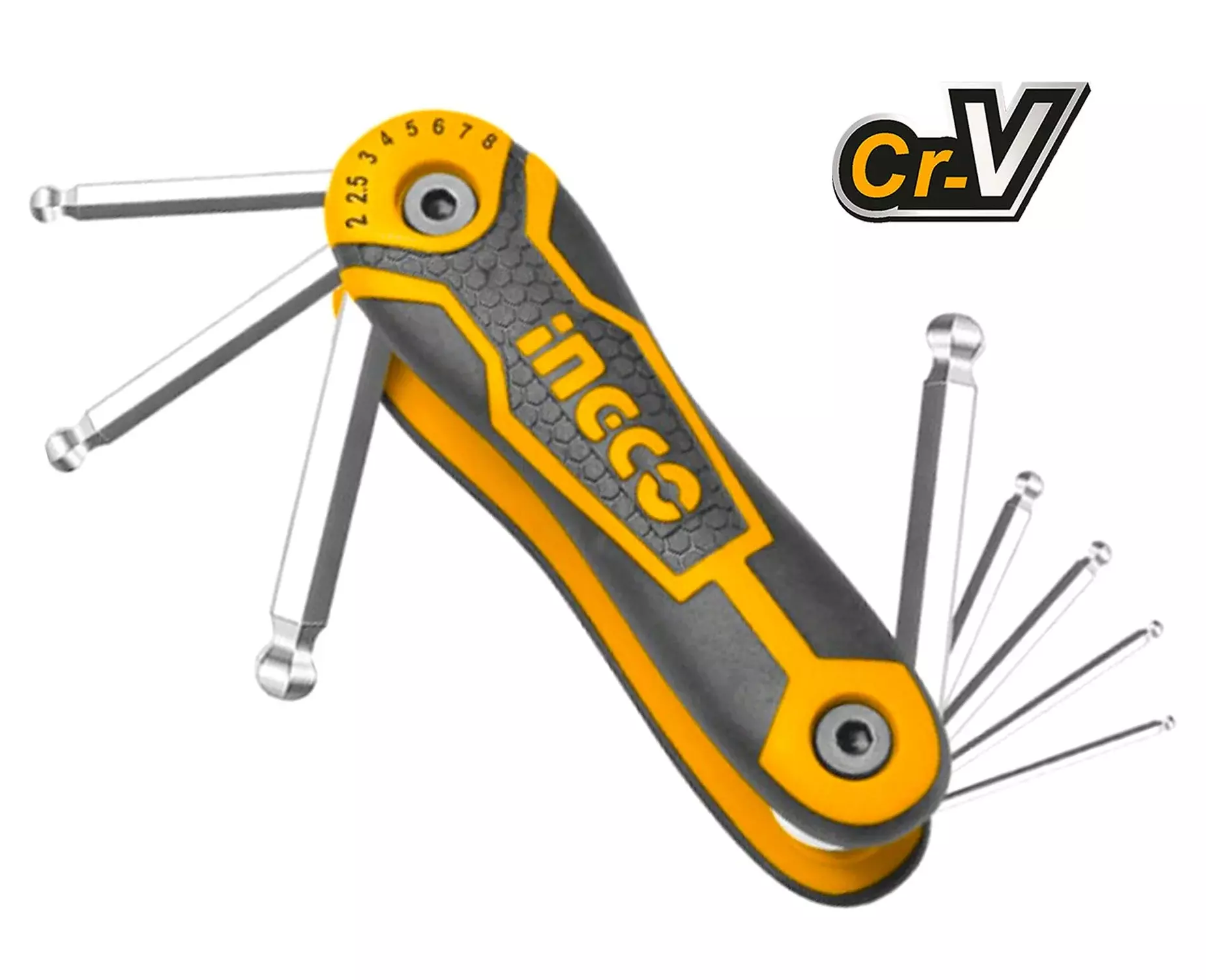 INGCO Altıbucaq Açar Dəsti Qatlanan Ball-Point Cr-V, 8 əd, 2–8mm, HHK14082