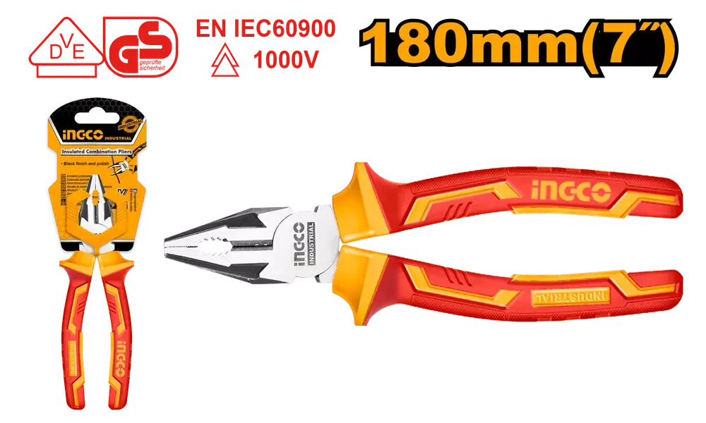 INGCO Kombinə Kəlbətin İzolyasiyalı 1000V Cr-V Industrial, 7" / 180 mm, HICP28188