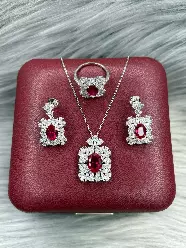 Gümüş dəst 925 əyar zirkon qaşlı Nar rəngli, 14.8gr, GB_CD9524