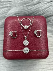 Gümüş dəst 925 əyar zirkon qaşlı, üzük, boyunbağı, qolbağ, 12.06gr, GB_CD9631