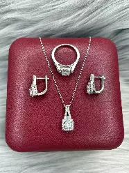 Gümüş dəst 925 əyar zirkon qaşlı, üzük, boyunbağı, 11.6gr, GB_CD9652