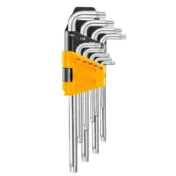 INGCO Torx Açar Dəsti Xtra-Uzun Qollu S2, 9 əd, T10–T50, HHK13092